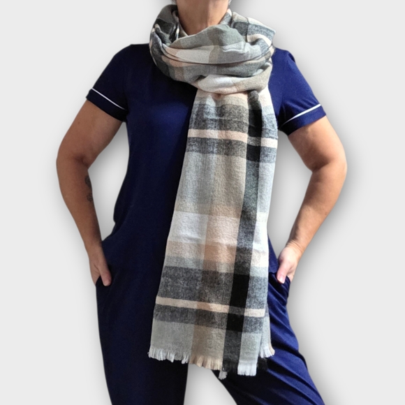 bp Accessories - BP New Plaid Scarf in Black, Gray, and Tan One Size